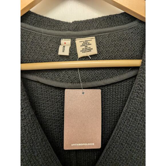 Moth Anthropologie Pure Merino Wool Ruffled Long Cardigan Sweater Black XS Twill - Picture 3 of 4